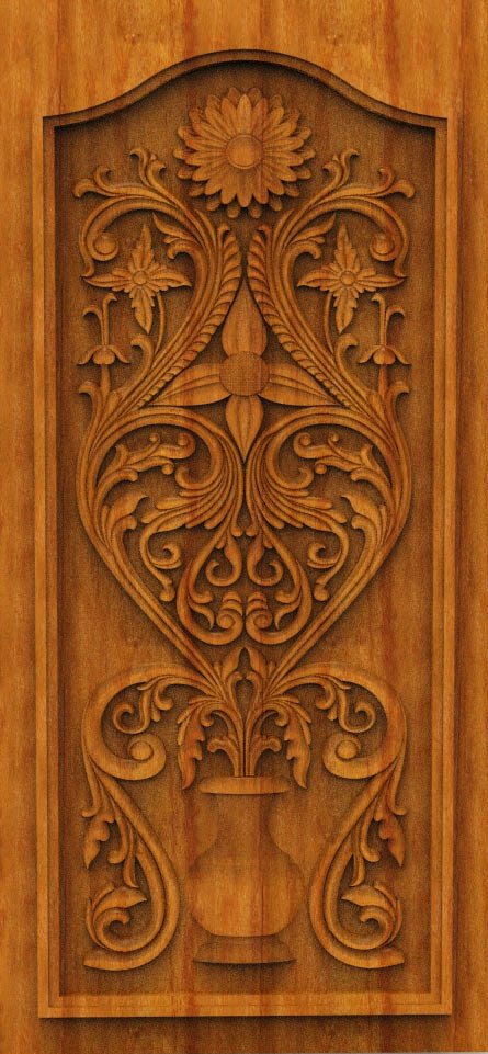 3D DOOR - OAK-68 Classic Floral Urn Relief Carving Design